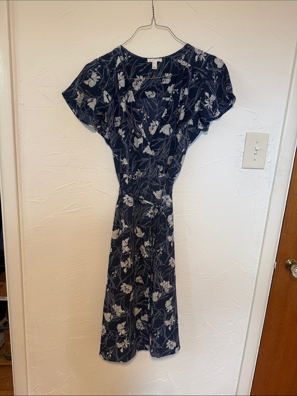 Leith Navy Floral Midi Wrap Dress with Blue Print